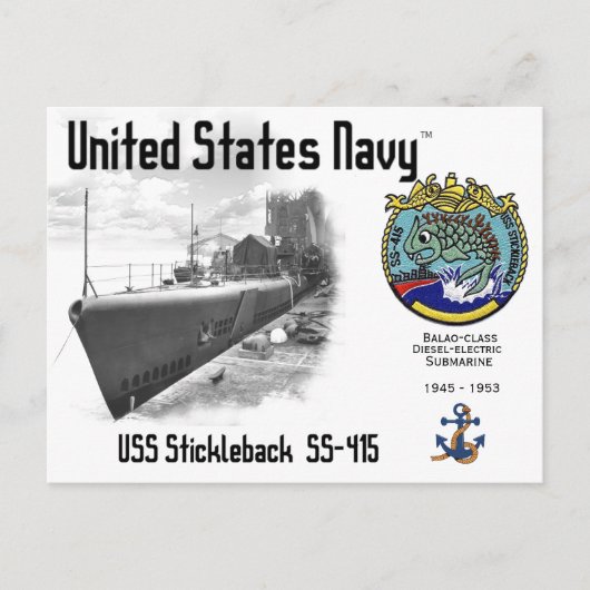 USS STICKLEBACK SS-415潜水艦 ポストカード (正面)