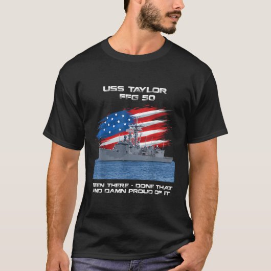 USS Taylor FFG 50クラスFrigate American Flag Vete Tシャツ (正面)