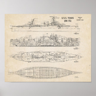 USS TEXAS Blueprint ポスター