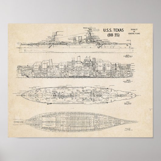 USS TEXAS Blueprint ポスター (正面)