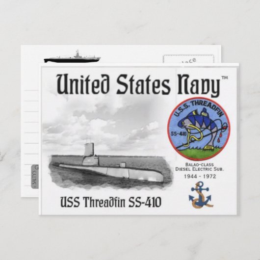 USS THREADFIN SS-410 SUB - – ポストカード (正面/裏面)