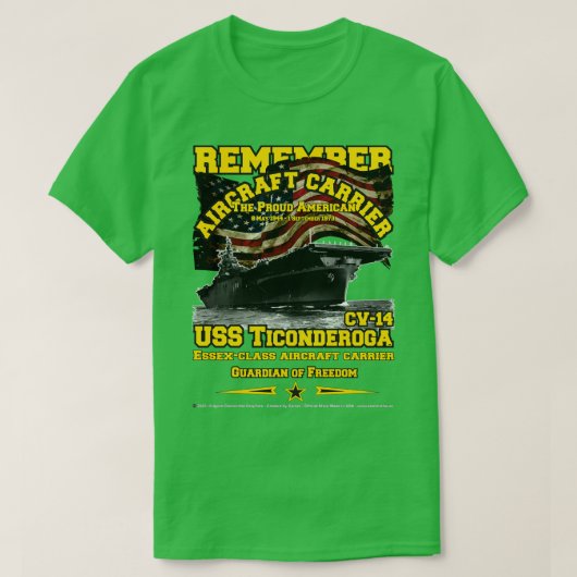 USS Ticonderoga CV14航空機キャリアを記憶 Tシャツ (デザイン正面)
