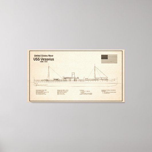 USS Vesuvius – 船舶設計図プランSD キャンバスプリント (正面)