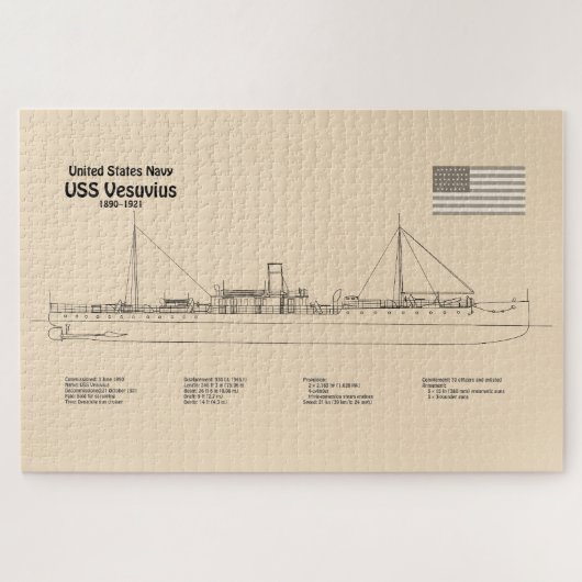 USS Vesuvius – 船舶設計図プランSD ジグソーパズル (横)