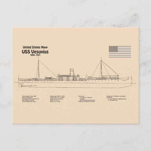 USS Vesuvius – 船舶設計図プランSD ポストカード (正面)