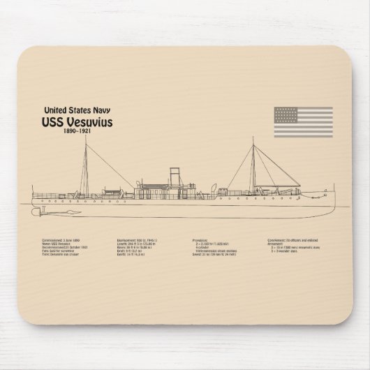 USS Vesuvius – 船舶設計図プランSD マウスパッド (正面)