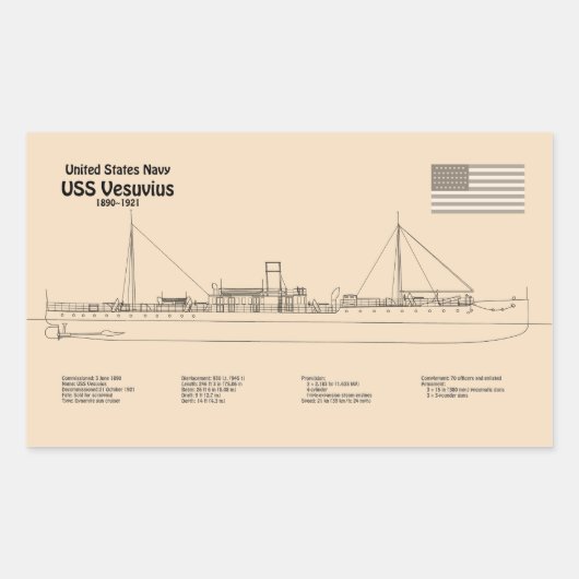 USS Vesuvius – 船舶設計図プランSD 長方形シール (正面)