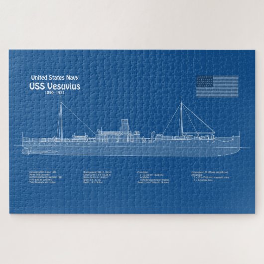 USS Vesuvius - Ship Blueprint Plans ABD ジグソーパズル (横)