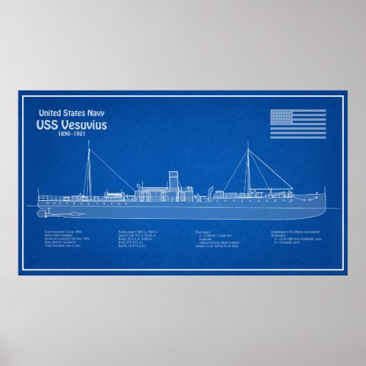 USS Vesuvius - Ship Blueprint Plans ABD ポスター (正面)