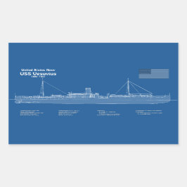 USS Vesuvius - Ship Blueprint Plans ABD 長方形シール