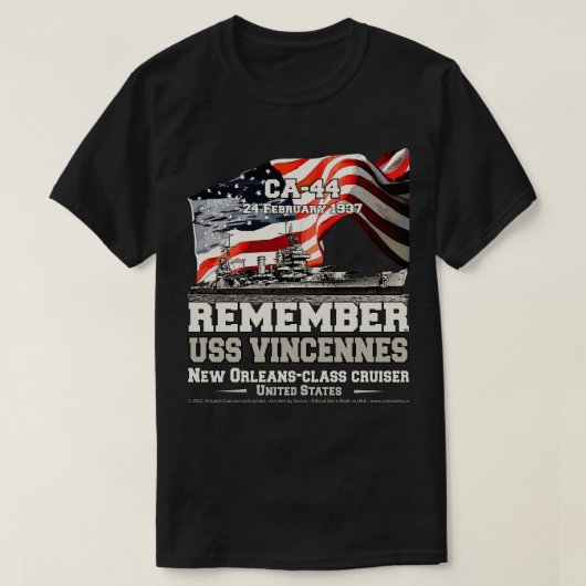 USS Vincennes CA44 US海軍巡洋艦を思い出す Tシャツ (デザイン正面)