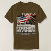 USS Vincennes CL64クルーザー海軍退役軍人を記憶 Tシャツ (デザイン正面)