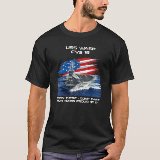 USS Wasp CVS-18航空機キャリア退役軍人USAフラグ Tシャツ