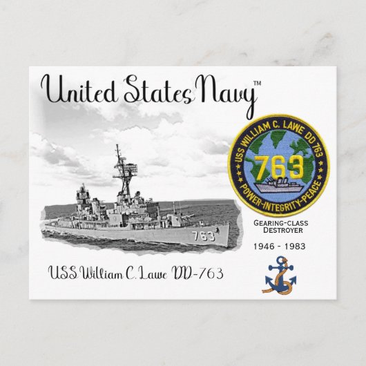 USS WILLIAM C. LAWE DD-763駆逐艦 ポストカード (正面)