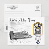 USS WILLIAM R. Rush DD-714  DESTROYER ポストカード (正面/裏面)