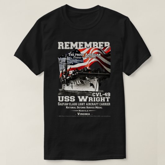 USS Wright CVL49軽航空機輸送退役軍人 Tシャツ (デザイン正面)