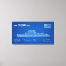 USS Zumwalt - Ship Blueprint Plans ABD キャンバスプリント