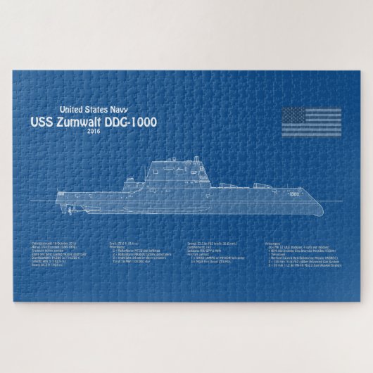 USS Zumwalt - Ship Blueprint Plans ABD ジグソーパズル (横)