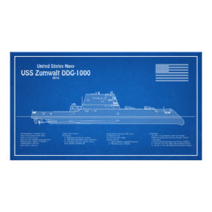 USS Zumwalt - Ship Blueprint Plans ABD フォトプリント