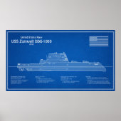 USS Zumwalt - Ship Blueprint Plans ABD ポスター (正面)