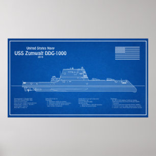 USS Zumwalt - Ship Blueprint Plans ABD ポスター
