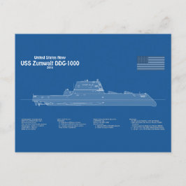 USS Zumwalt - Ship Blueprint Plans ABD ポストカード