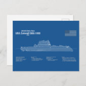 USS Zumwalt - Ship Blueprint Plans ABD ポストカード (正面/裏面)