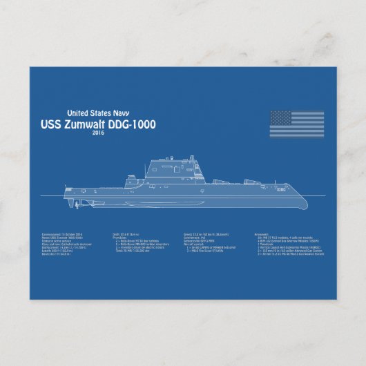 USS Zumwalt - Ship Blueprint Plans ABD ポストカード (正面)