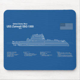 USS Zumwalt - Ship Blueprint Plans ABD マウスパッド