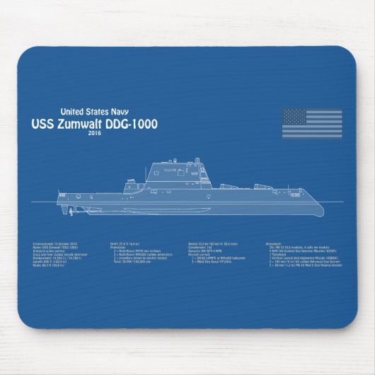 USS Zumwalt - Ship Blueprint Plans ABD マウスパッド (正面)
