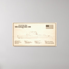 USS Zumwalt - Ship Blueprint Plans SD キャンバスプリント