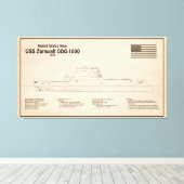 USS Zumwalt - Ship Blueprint Plans SD キャンバスプリント (インサイチュ (ウッドフロア))