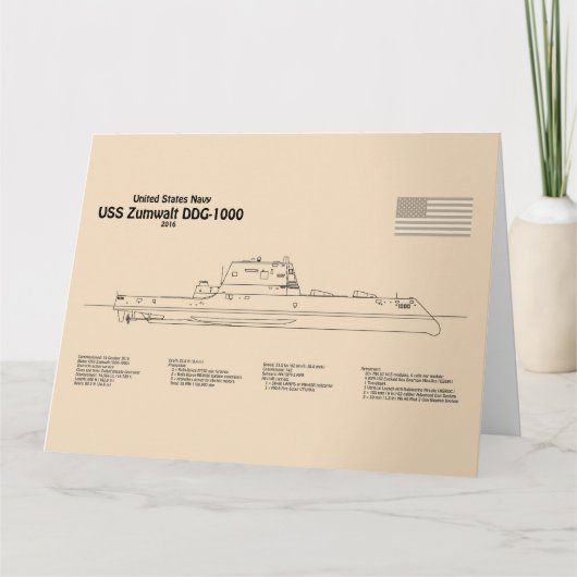 USS Zumwalt - Ship Blueprint Plans SD サンキューカード (正面)