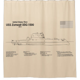USS Zumwalt - Ship Blueprint Plans SD シャワーカーテン
