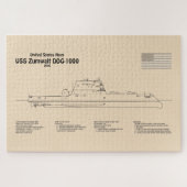USS Zumwalt - Ship Blueprint Plans SD ジグソーパズル (横)