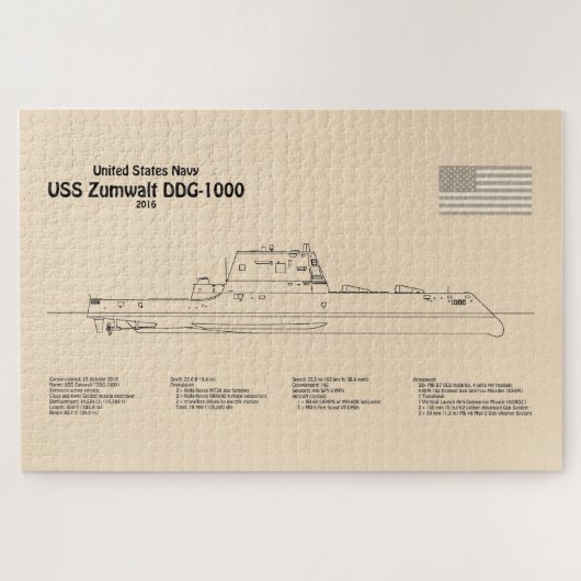 USS Zumwalt - Ship Blueprint Plans SD ジグソーパズル (横)