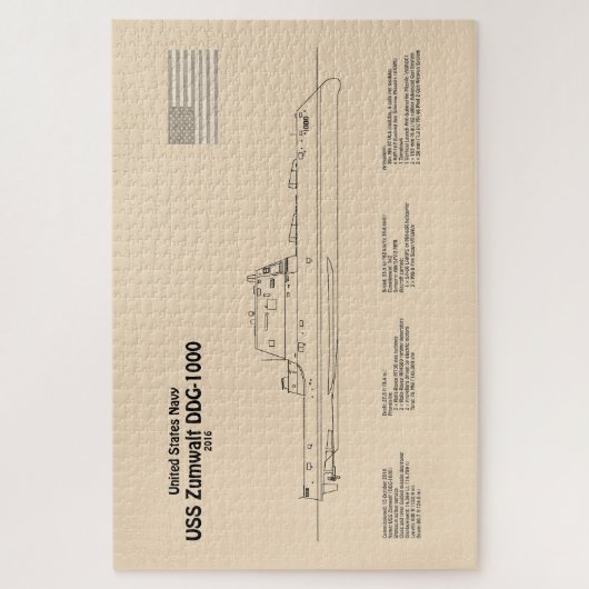 USS Zumwalt - Ship Blueprint Plans SD ジグソーパズル (縦)