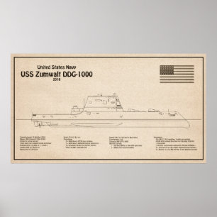 USS Zumwalt - Ship Blueprint Plans SD ポスター