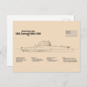 USS Zumwalt - Ship Blueprint Plans SD ポストカード (正面/裏面)