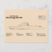 USS Zumwalt - Ship Blueprint Plans SD ポストカード (正面)