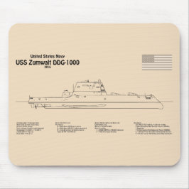 USS Zumwalt - Ship Blueprint Plans SD マウスパッド