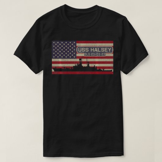 USSHalseyDLG23 CG23駆逐艦クルーザー船USA Fla Tシャツ (デザイン正面)