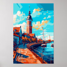 Ustka Poland Art Vintage Travel Illustration