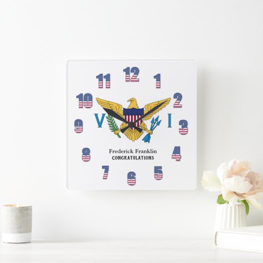 USVIのアメリカの楽園のカリブのな旗は個人化なります スクエア壁時計 (ホーム)