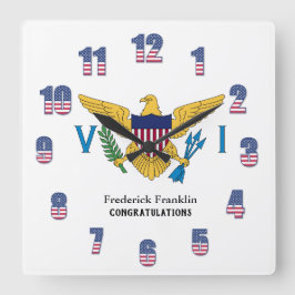 USVIのアメリカの楽園のカリブのな旗は個人化なります スクエア壁時計