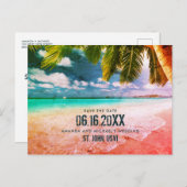 USVIトロピカルビーチ結婚式日付のポストカードの保存 案内ポストカード (正面/裏面)
