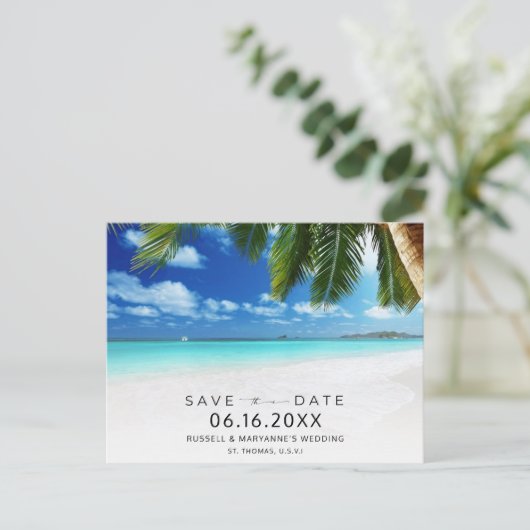 USVI宛先ウェディング日付の保存 案内ポストカード (スタンド正面)