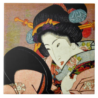 Utagawa Kunimaru著鏡の美しい女性 タイル