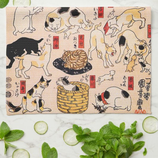 Utagawa Kuniyoshi著猫 キッチンタオル (折り畳み)