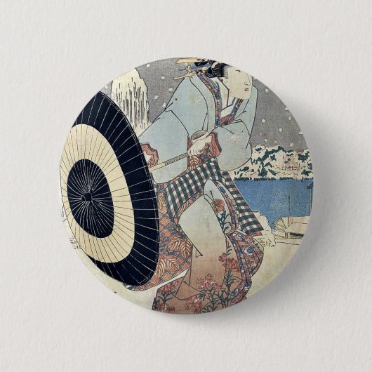 Utagawa、Toyokuni著橋の夜雪場面 缶バッジ (正面)